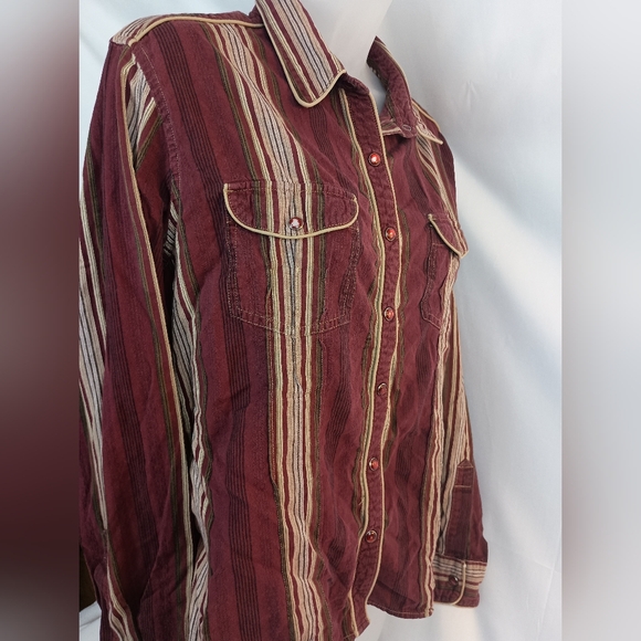 COLUMBIA coastal cowgirl western vintage Striped Burgundy Button-Up Shirt siz xl - Picture 8 of 9